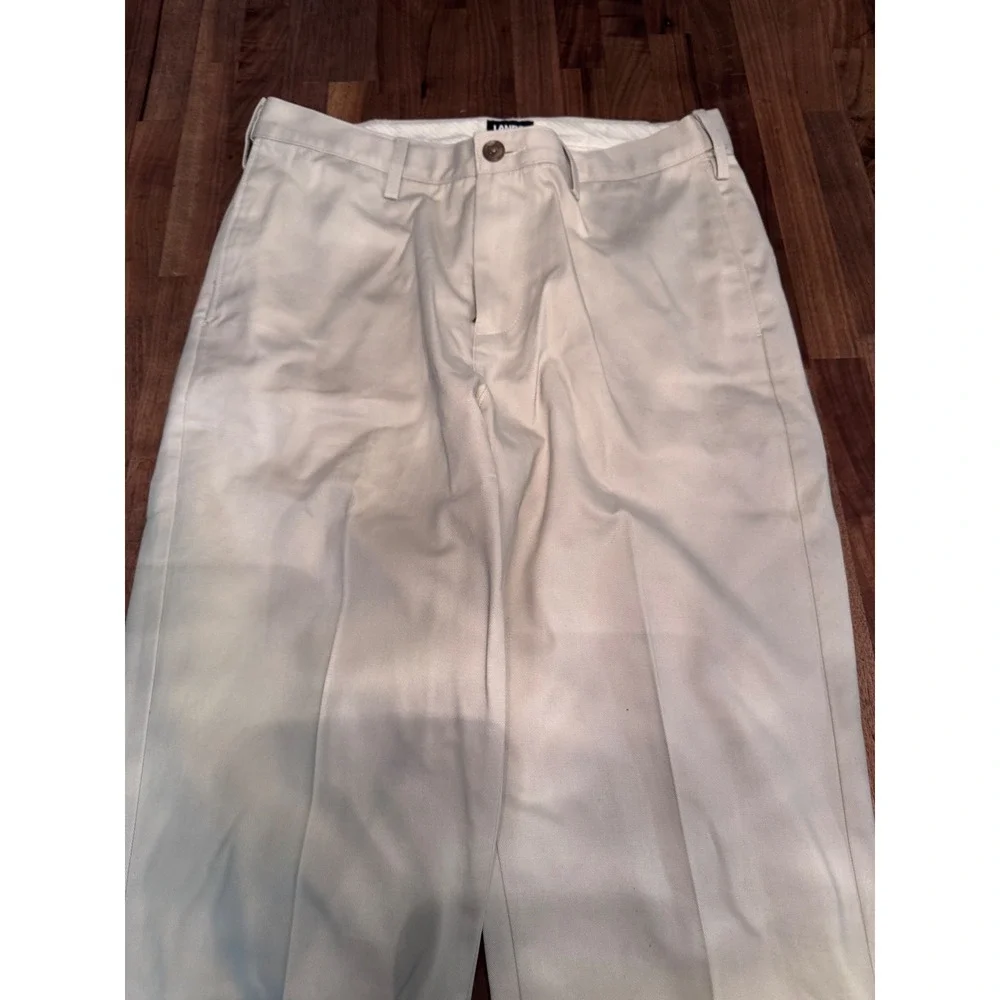 Lands End Mens 32 Traditional Fit No Iron Comfort Waist Chino Pants Light Stone